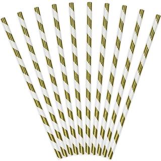 10 stk. Papirsugerør Guld & Hvid 20,5 cm – Miljøvenlig elegance til enhver fest