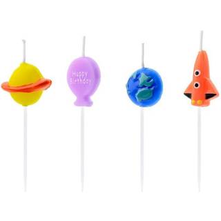 4 stk. Fødselsdagslys Space, farvemix, 2-3 cm, festligt design