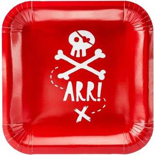 6 stk Engangstallerken Pirates Party rød - 20x20 cm