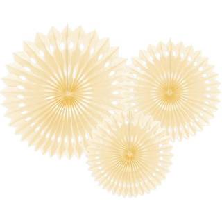 3 stk Dekorative rosetter af silkepapir i creme, 20 cm, 25 cm og 30 cm, genanvendelige med klips