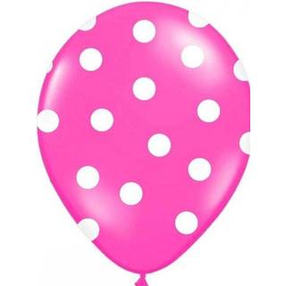 6 stk. Latexballoner hot pink hvide prikker – Perfekt til festdekoration 30 cm