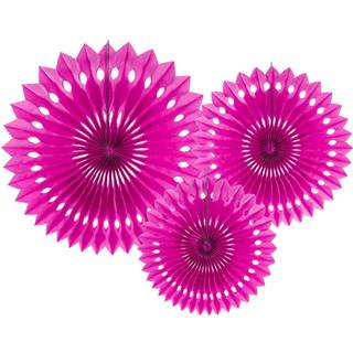 3 stk. dekorative rosetter i mørk pink, 20-30 cm, genanvendelige,  med clips til samling