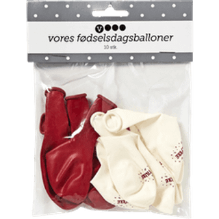 Salling latexballoner fødselsdag 10-pak - Rød/hvid (På lager i varehus)