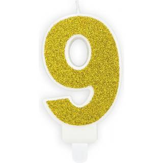 Fødselsdagslys 9 - guld glitter