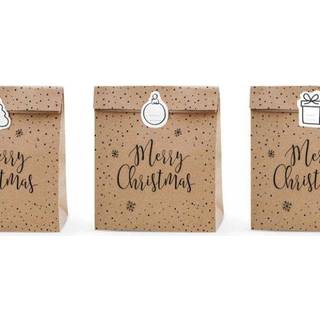 3 stk. Juleposer uden hank - Merry Christmas 25x11x27cm