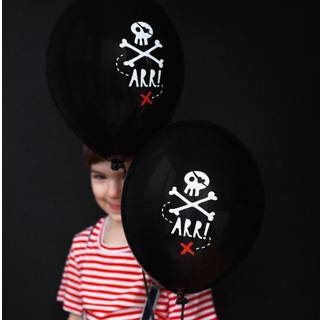 6 stk. Balloner Piratfest Pastel Sort – Dobbeltprintet 30 cm Eventyrstemning til Børnefest