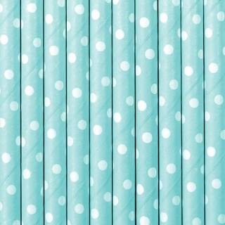 10 stk Papirsugerør Dots lyseblå - hvid