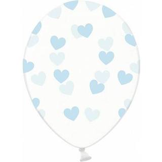 6 stk. Krystal Latex Balloner klar med lyseblå hjerter – Perfekt til festdekoration 30 cm