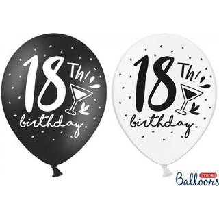 6 stk. Latex Balloner 18-års Fødselsdag sort/hvid – Elegante til Teenagerfest 30 cm