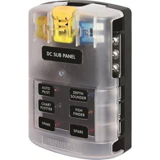 Sikringsholder Blue Sea Systems ST Blade Fuse Block, til 6 fladstiftsikringer, med jordklemme, M4 + M5, 32 V DC, 100 A