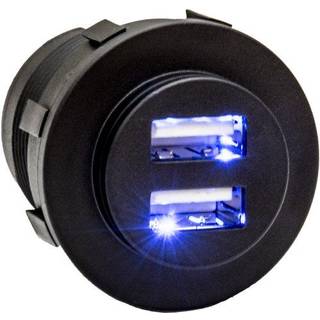 USB-udtag Sutars, indbygget, sort, 12 V / 24 V, 5 A, USB-A + USB-A, med låg + belysning