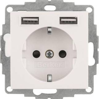 Wexøe Stikdåse Schuko med 2 USB 4A hvid