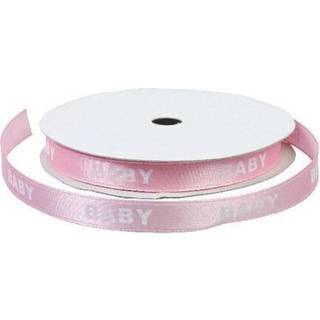 Satinbånd 'BABY' pink m/hvid 9mm 9m