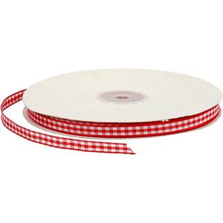Rød/hvid ternet bånd 6 mm - 50 meter rulle