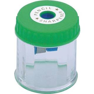 Blyantspidser med beholder transparent og farvet top