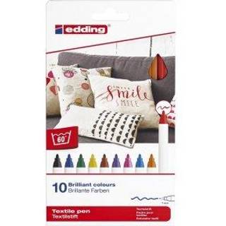 Edding 4600 tekstilpen - S?t med 10 farver (grundl?ggende) - Runde nib 1 mm - Permanente stofpenne til at tr?kke p? tekstiler Vaskafstemning op t
