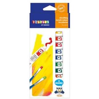 Palet med akrylmaling 12 ml. - Basisfarver, 12 stk