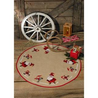 Broderikit Skøjteløb 120 Ø Broderisæt med skøjteløbsmotiv 120 cm i diameter Kombination af kors- og stikkesting 9 farver acryl på naturjute Kantebånd medfølger (ej monteret)