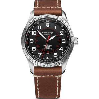 Victorinox Swiss Army Watch Airboss Mechanical Automatic Movement Black Dial Leather Bracelet Watch 241937