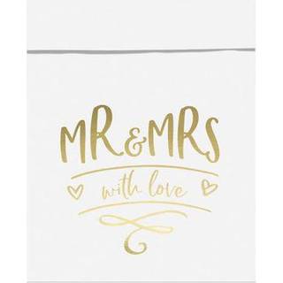 6 stk. Hvide poser med guldmetallic Mr & Mrs 13x14 cm