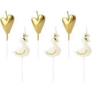 6 stk Cupcake lys - Svane og hjerter