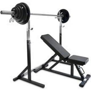 Bænk, Stativ & Tri-Grip Vægtstangssæt 87.5 kg, JTC Power