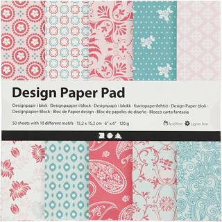 Designpapir i blok 15,2x15,2cm Rosa.50 ark