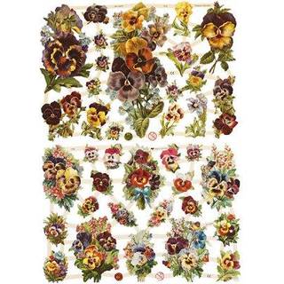 Glansbilleder med Stedmoderblomster - 2 ark 16,5x23,5 cm