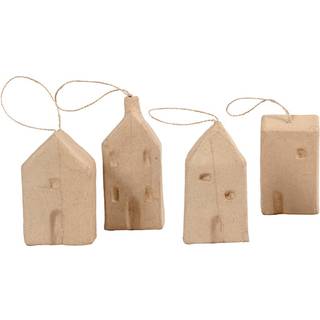 Håndlavede Papmaché Huse - 4 stk. Dekoration