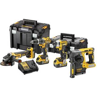 DEWALT Sæt af 4 værktøjer 18V Slagskruetrækker Li-Ion, 205 Nm, brushless (DCF887N-XJ) + Vinkelsliber Li-Ion, brushless, Ø125 mm (DCG405N-XJ) + Borehammer Li-ion, brushless, 2.1 J (DCH273N-XJ) + Slagbore skruemaskine, Li-Ion, 70Nm, brushless (DCD796N-XJ) +3x batterier Li-Ion, 18V, 5Ah + oplader + Kuffert 3x batterier Li-Ion, 18V, 5Ah + oplader + Kuffert