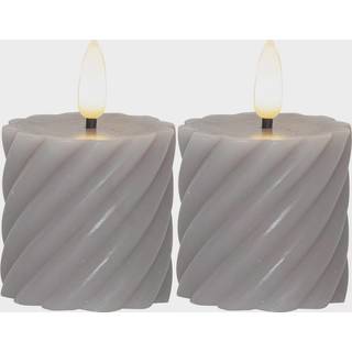 LED Bloklys Flamme Swirl 5 x 7,5 cm med timer, 2-pak - Grå