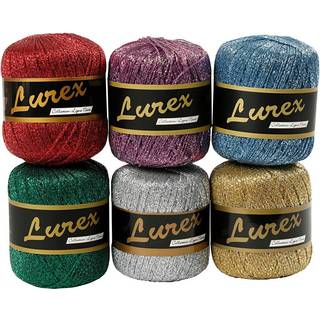 Glitrende Lurex Garn - 6 x 25g, 160m, Ass. Farver