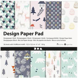 Designpapir i blok - 15,2x15,2 cm, 50 ark, 120 g