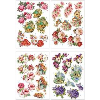 3D Motiver med Blomster og Fugle - 4 ark 21x30 cm