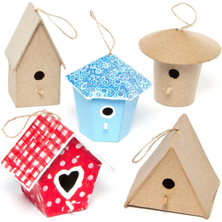 Håndlavede Mini Fuglehuse i Papmaché - 6 stk.