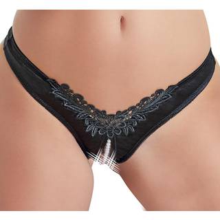 Cottelli - Blomsterperle åbne trusser (sort) - XL