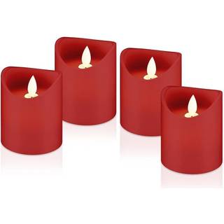 LED Bloklys | Kunstig stearinlys | Bevægelig flamme | Batteri | Rød | 4 stk. (44591)