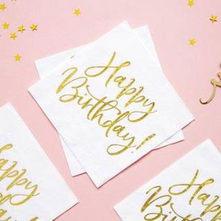 20 stk. Servietter Guld Happy Birthday 33 cm – Skab glamour til fødselsdagsfesten
