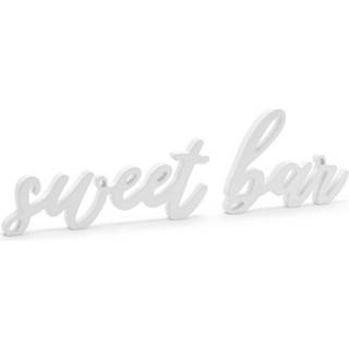 1 stk. Hvid træindskrift 'Sweet Bar', perfekt til fest, 37x10 cm