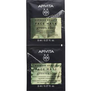 Apivita Express Beauty Cleansing Face Mask Green Clay Rensende og udglattende grøn leransigtsmaske 2 x 8 ml - 2 x 8 ml