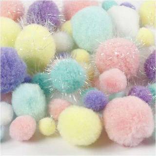 Pomponer, diam. 15-40 mm, glitter, pastelfarver, 62g/ 1 pk.