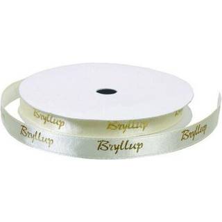 Satinbånd 'Bryllup' creme m/guld 9mm, 9m