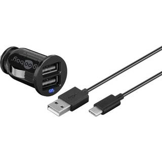 Goobay Dual USB laddare för bil USB-C™, USB-A (12 W) Laddningsadapter för bil med 2x USB-A och USB-C™-kabel 1,0 m (svart)
