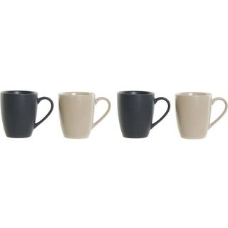 Set med kopper DKD Home Decor Beige Mørkegrå Gummitræ Stentøj 300 ml 19 x 13 x 31 cm (4 Dele)