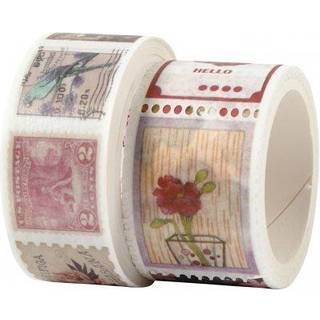Masking Tape med Frimærke- og Blomstermotiver, 2 ruller