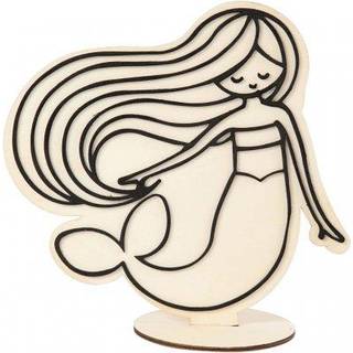Havfrue Dekorationsfigur - 18 cm, Træ & Mosgummi