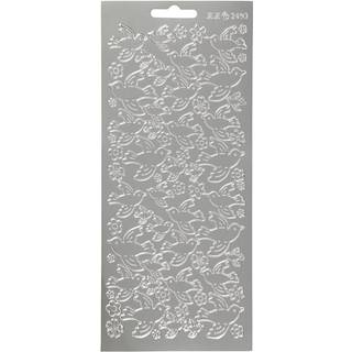 Sølv Duer Stickers - 10x23 cm, Elegant Dekoration
