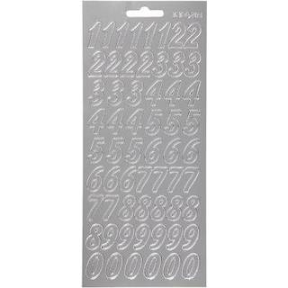 Sølv Tal Stickers - 10x23 cm, Selvklæbende Ark