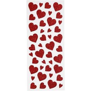 Røde Glitterstickers Hjerter - 2 Ark 10x24 cm