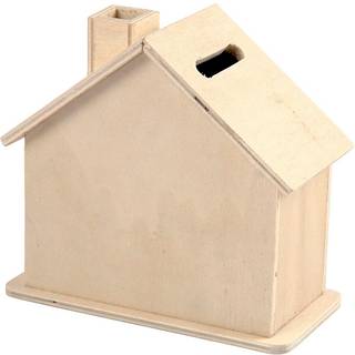 Elegant sparehus i lyst træ - 9,6x11,7x5,5 cm